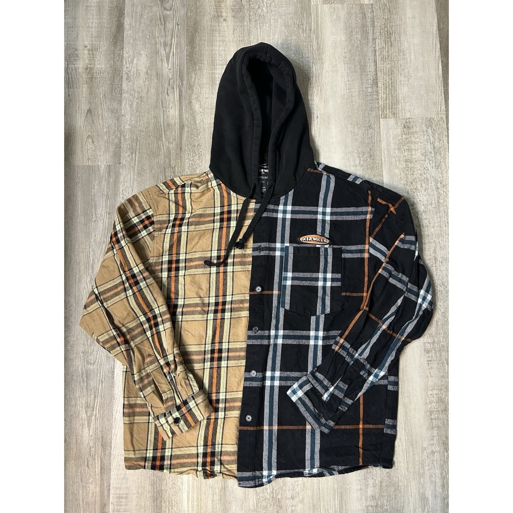 Forever 21 Airwalk Hooded Shirt Mens Large Heavy Colorblock Plaid Cotton Flannel